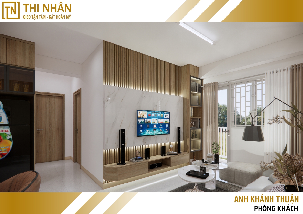 Thiết Kế 3D Nội Thất Căn Hộ Tại Cần Thơ: Giải Pháp Bố Trí Không Gian Trực Quan 19 Hệ tủ trang trí phòng khách