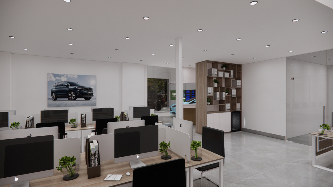 Thi Công Nội Thất Cần Thơ Trọn Gói: Dự Án Showroom Ô Tô Geely Từ Bản Vẽ 3D Đến Thực Tế 92 Bản vẽ 3D Showroom Geely 20