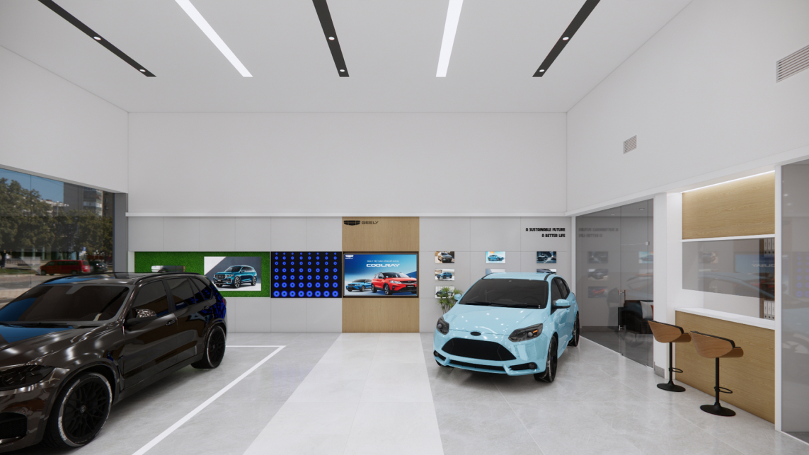 Thi Công Nội Thất Cần Thơ Trọn Gói: Dự Án Showroom Ô Tô Geely Từ Bản Vẽ 3D Đến Thực Tế 80 Bản vẽ 3D Showroom Geely 8