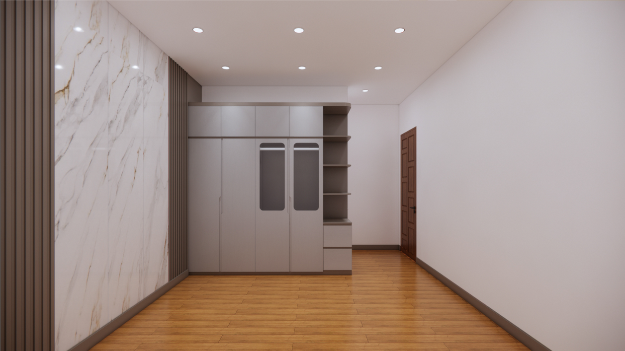 Thi Công Nội Thất Cần Thơ Trọn Gói: Hành Trình Biến Bản Vẽ 3D Phòng Ngủ Thành Thực Tế 31 Bản vẽ 3D tổng quan phòng ngủ tối giản