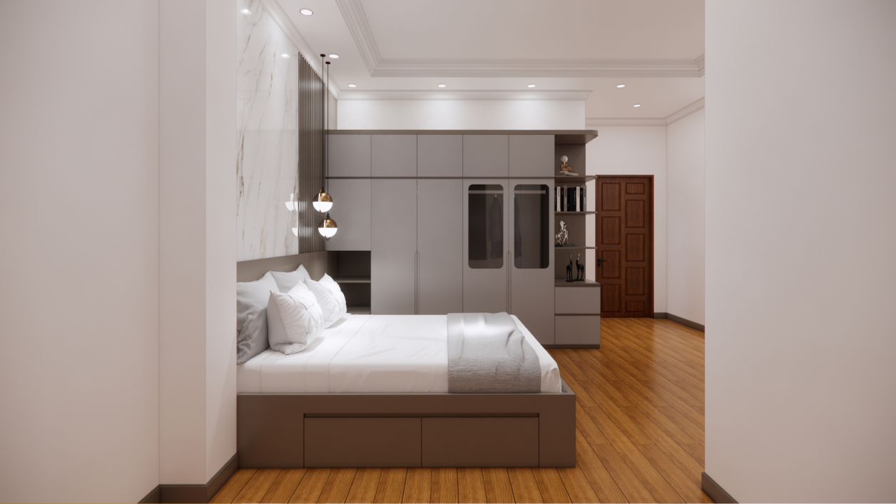 Thi Công Nội Thất Cần Thơ Trọn Gói: Hành Trình Biến Bản Vẽ 3D Phòng Ngủ Thành Thực Tế 36 Góc nhìn từ cửa vào 3D