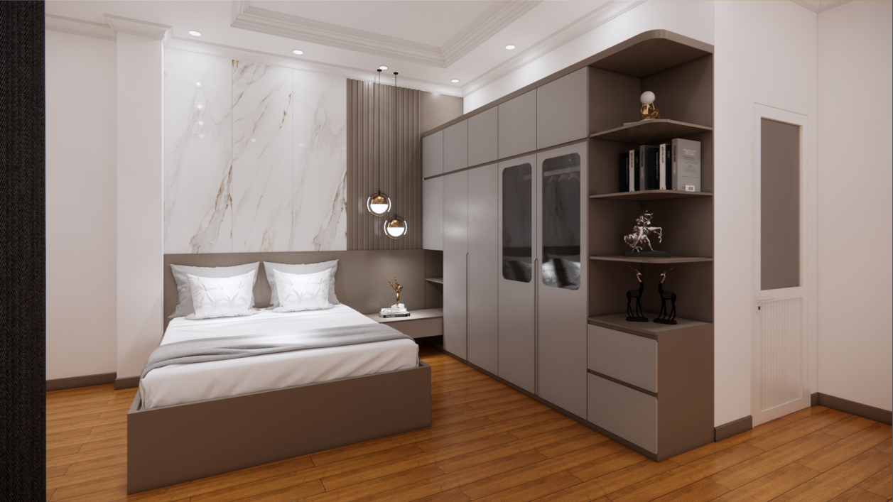 Thi Công Nội Thất Cần Thơ Trọn Gói: Hành Trình Biến Bản Vẽ 3D Phòng Ngủ Thành Thực Tế 37 Phối cảnh ánh sáng ban ngày 3D