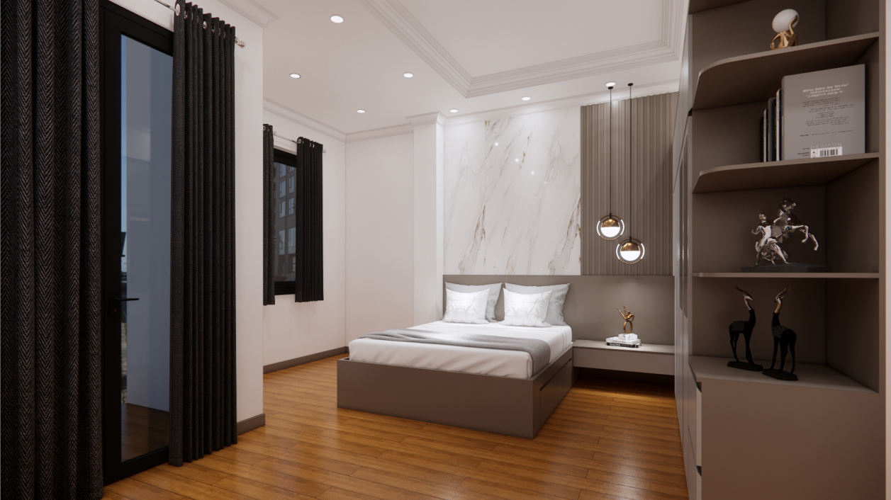 Thi Công Nội Thất Cần Thơ Trọn Gói: Hành Trình Biến Bản Vẽ 3D Phòng Ngủ Thành Thực Tế 38 Bố cục nội thất hài hòa 3D