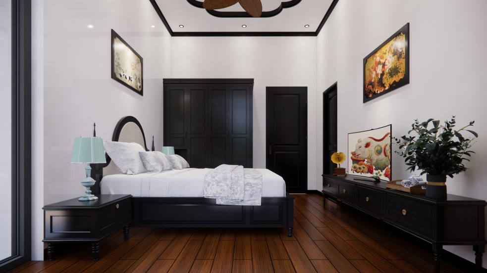 Thi Công Nội Thất Cần Thơ Trọn Gói: Không Gian Nhà Ở Đậm Chất Indochine Qua Bản Vẽ 3D 65 Phòng thờ phong cách Á Đông