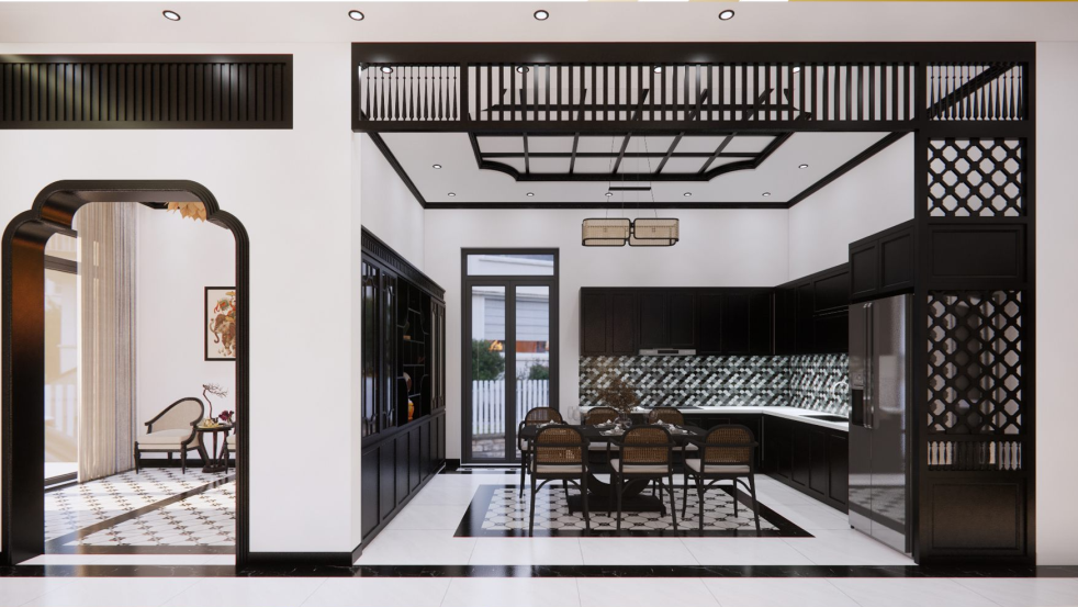 Thi Công Nội Thất Cần Thơ Trọn Gói: Không Gian Nhà Ở Đậm Chất Indochine Qua Bản Vẽ 3D 48 Thiết kế nội thất phòng khách Đông Dương