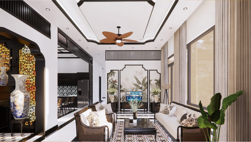 Thi Công Nội Thất Cần Thơ Trọn Gói: Không Gian Nhà Ở Đậm Chất Indochine Qua Bản Vẽ 3D 51 Chi tiết trang trí phòng khách