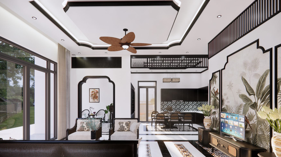 Thi Công Nội Thất Cần Thơ Trọn Gói: Không Gian Nhà Ở Đậm Chất Indochine Qua Bản Vẽ 3D 52 Góc hành lang giao thông